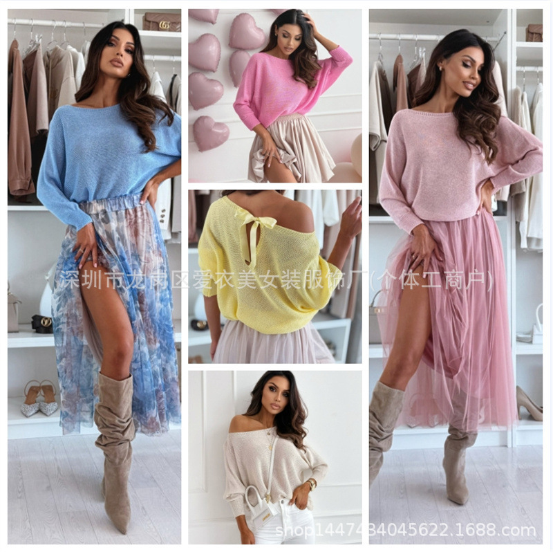 2025 Spring New Sweater Women's Strapless Collar Solid Color Loose Knitted Jacket Casual Wool Top 5 Colors 2025 Spring New Sweater Women's Strapless Collar Solid Color Loose Knitted Jacket Casual Wool Top 5 Colors