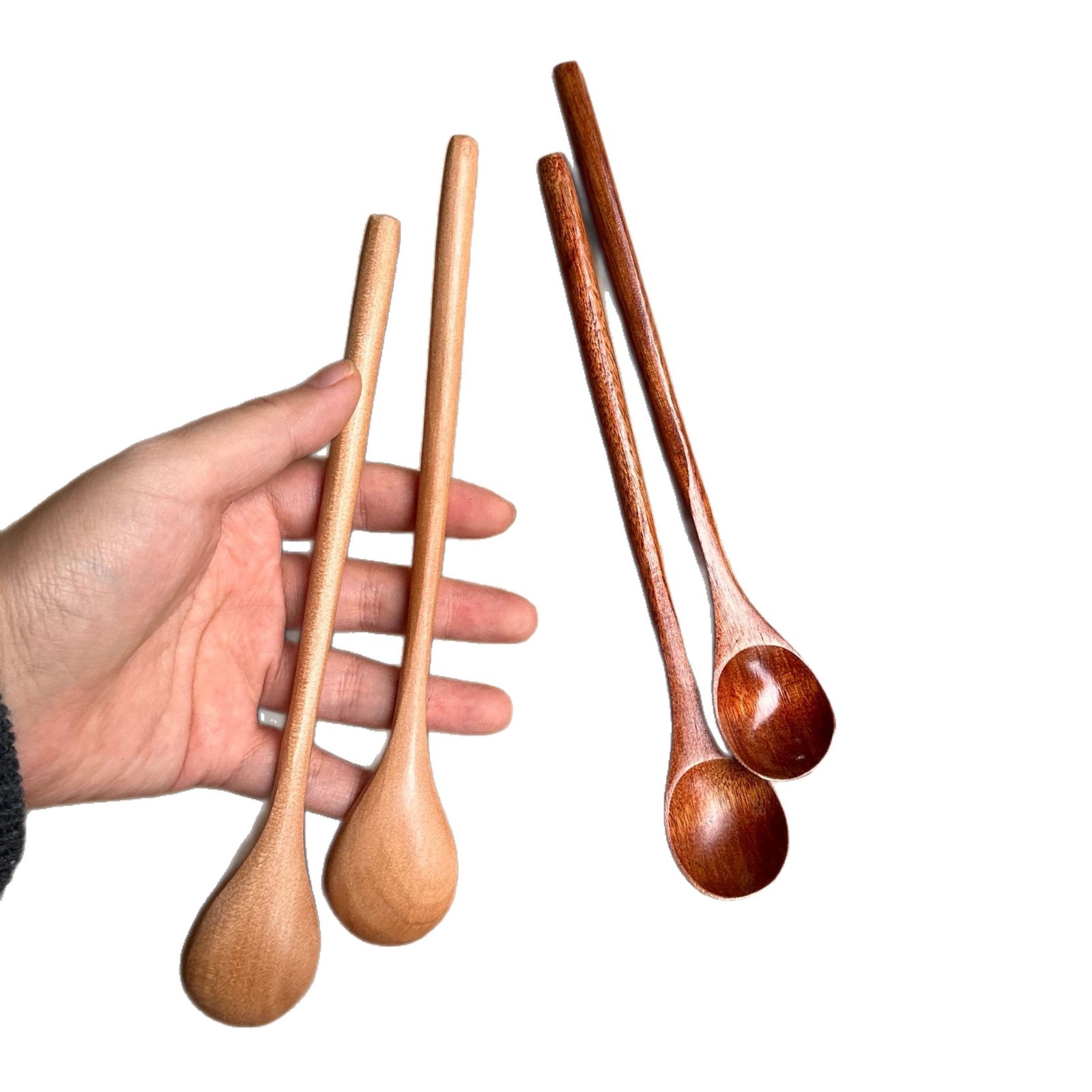 Yuanjin Bamboo Japanese Style 20*3CM Beech Honey Coffee Stirring Light Wood Color Round Handle Wooden Spoon_voghion.com