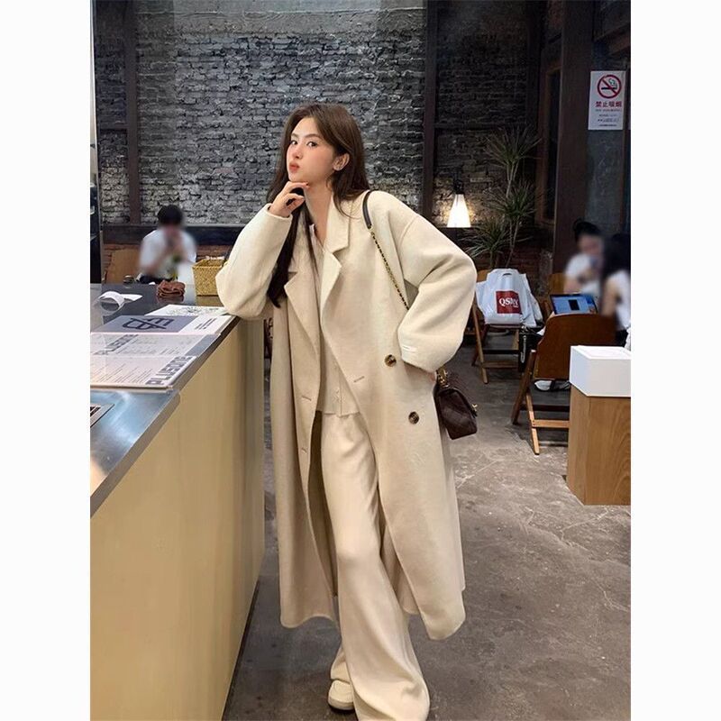 感毛呢外套呢子大衣女秋冬新款加绒加厚赫本风中长款小个子女|undefined