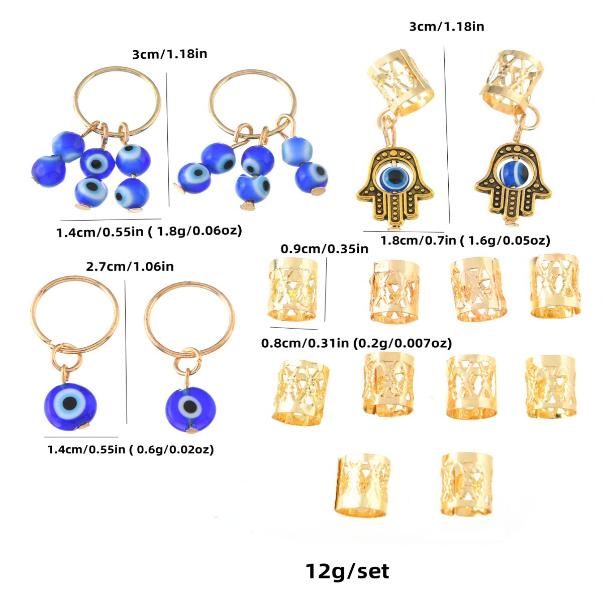 16pcs Devil Eye Arcaico Trenza sucia Anillo de cabello Transfronterizo Amazon Xiyin Temu Alojamiento completo Estación independiente Shein image 5