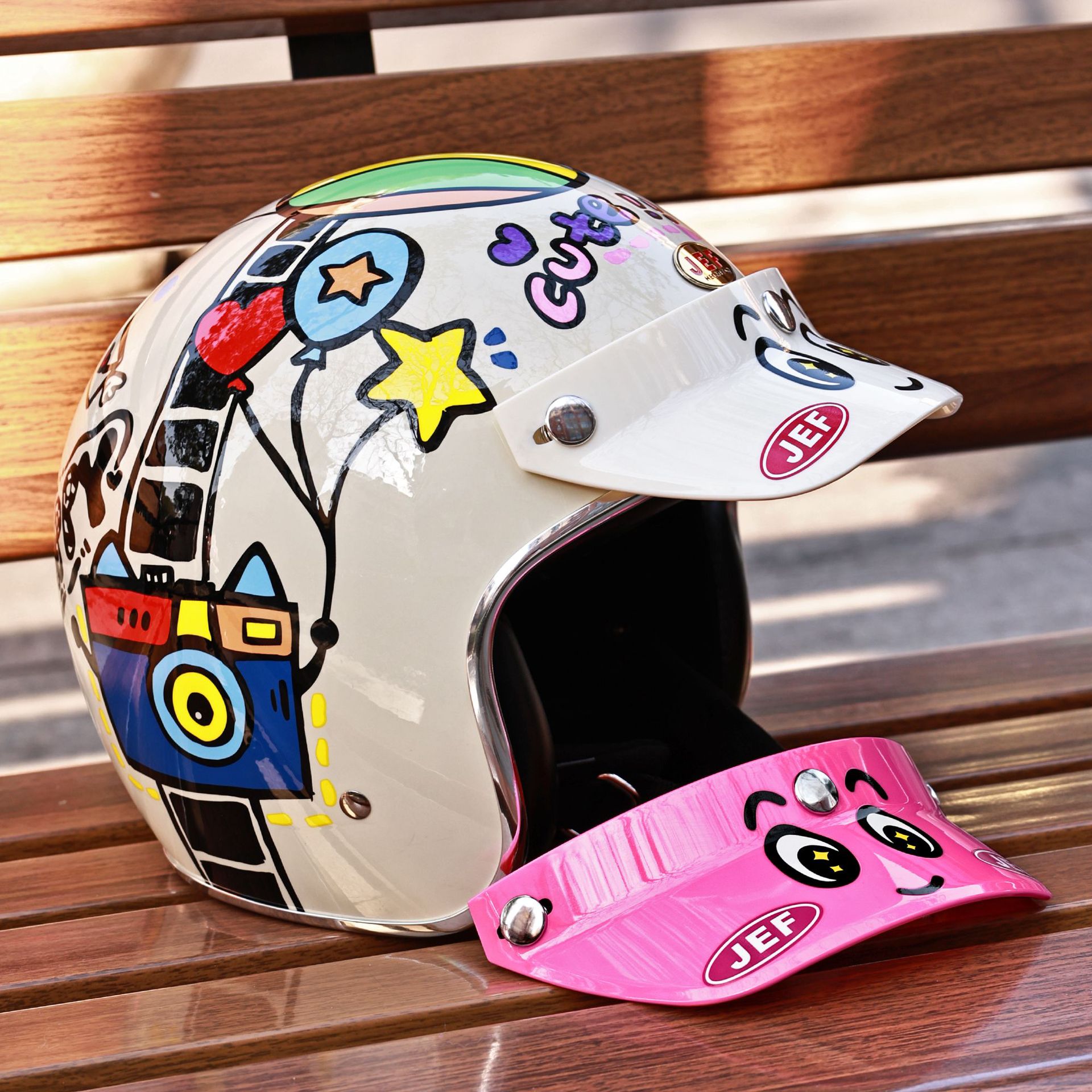 Retro Motorcycle Half Helmet 3/4 Helmet Universal Visor