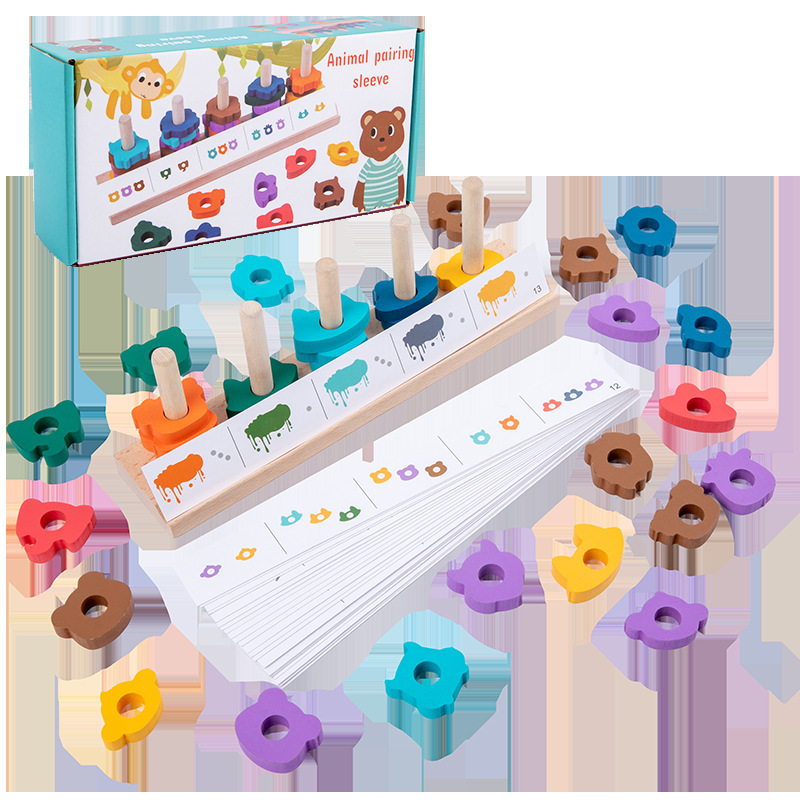 Cinco juegos de pares de columna de geometría de la educación temprana juegos avanzados de pares de color juegos de madera cognitiva de forma infantil image 6