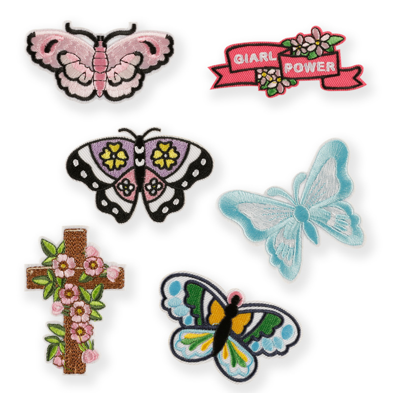 电脑绣花标刺绣贴卡通蝴蝶服装辅料diy手账鞋帽配饰布标补丁布贴