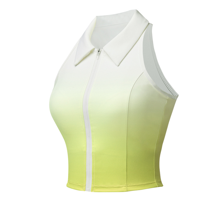 Uniforme de tenis transfronterizo Chaleco deportivo para mujer Chaleco sin mangas transpirable de secado rápido Chaleco de solapa degradado con cuello POLO