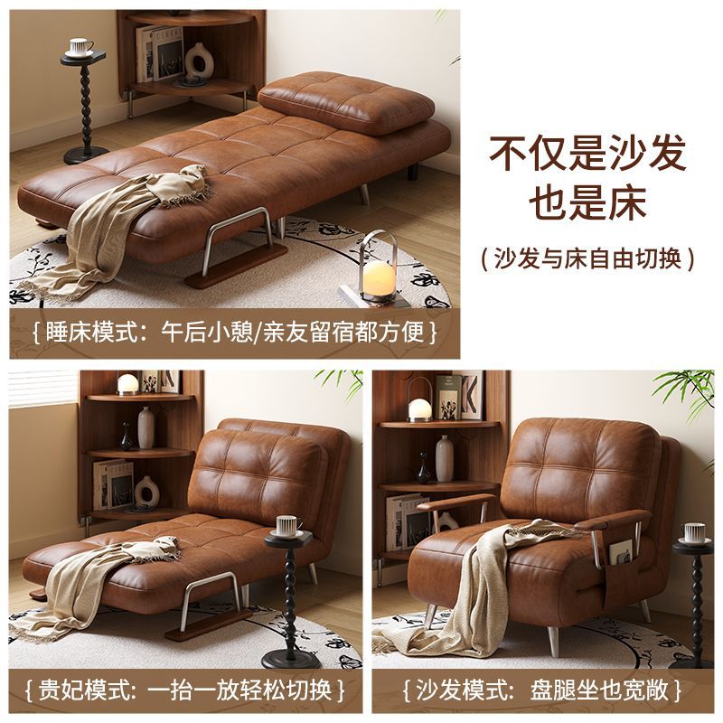ホット販売ソファベッド一人折りたたみ両用中古風小戸型伸縮油蝋皮ソファ書斎二人用オイルワックス
