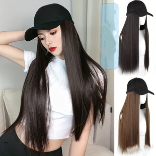 Amazon cross-border black hat long straight hair wig one in stock now hair source factory supply stable