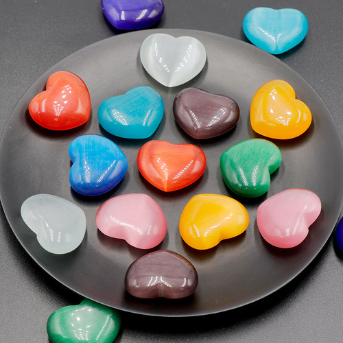 Cat's Eye Stone Big Heart 30mm Multicolor Heart Shape Rough Stone Ornament Peach Heart Handle Pendant Mining Fish Tank Stone Cross-border Wholesale