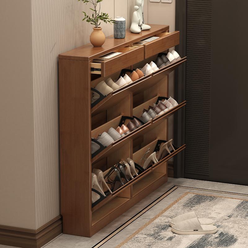Solid Wood Shoe Cabinet Entry Flip Bucket Ultra-Thin Shoe Cabinet Floor-Standing Home Bedroom Shoe Rack Small Apartment Storage Storage Bucket Cabinet