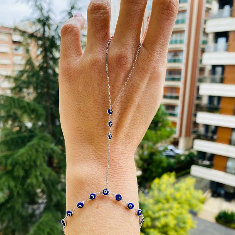 Cross-border Gothic Evil Eye Ring Bracelet Evil Eye Bracelet Adjustable Lucky Eye Bracelet Finger Bracelet