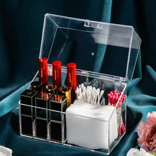 网红化妆棉收纳盒桌面透明棉签盒多功能亚克力防尘带盖口红整理架