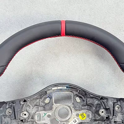 line leather perforated flat-bottom sports – Steering wheel
