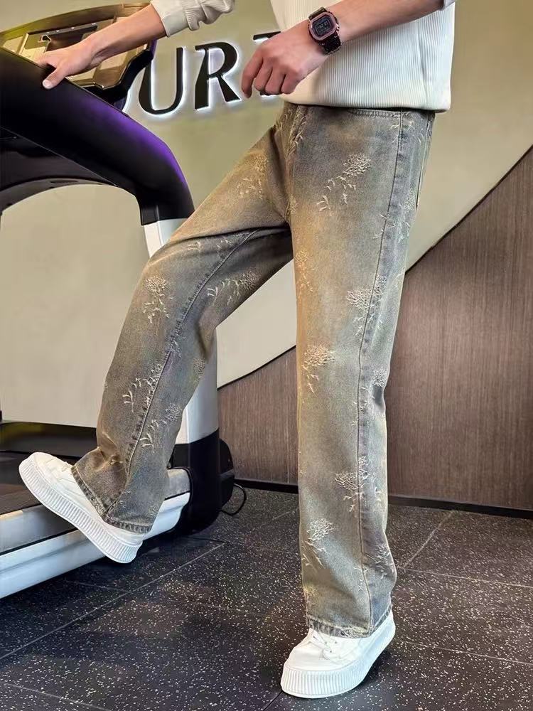 Men's Clothing Men's Retro Style High-End Slimming Jeans Cool Edgy Curved Leg Loose Straight Leg Casual Pants_mkmklike.com