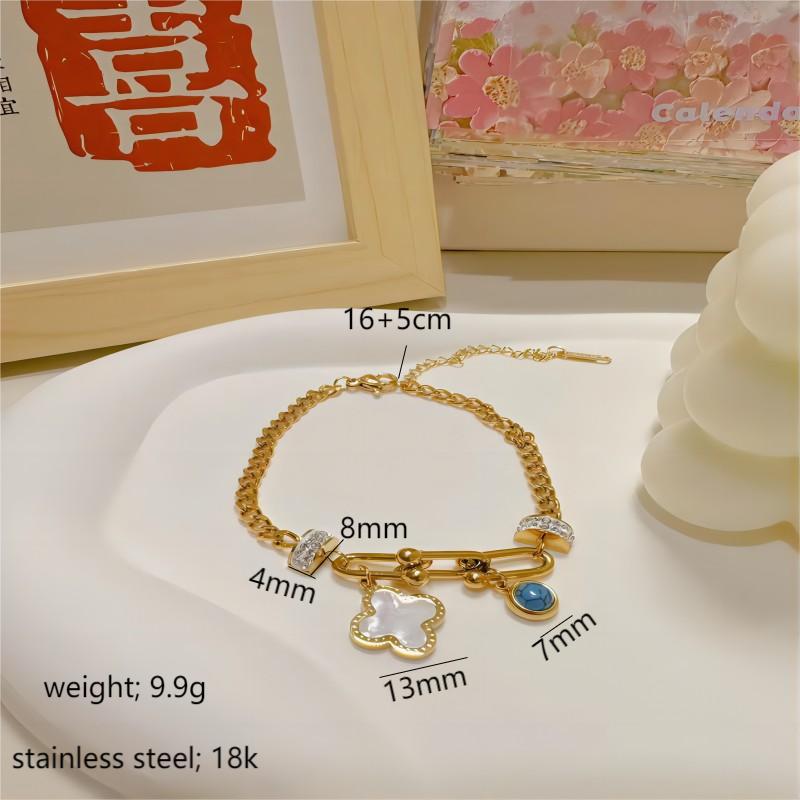 Pulsera de trébol de acero titanium vendedora caliente transfronteriza europea y americana con incrustaciones de concha pulsera colgante pulsera de diseño avanzado sin desvanecimiento al por mayor