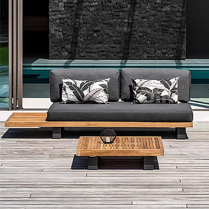 Sofá de teca al aire libre patio a prueba de agua y protección solar diseñador al aire libre villa hotel balcón combinación de muebles de madera anticorrosiva