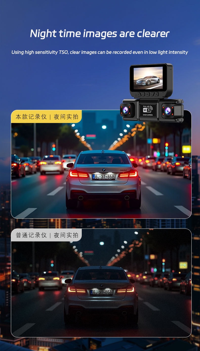 4-Lens Cross-Border Parking Monitoring Wifi Dash Cam with High-Definition Night Vision and 360-Degree Panoramic Reversing Image 3inch