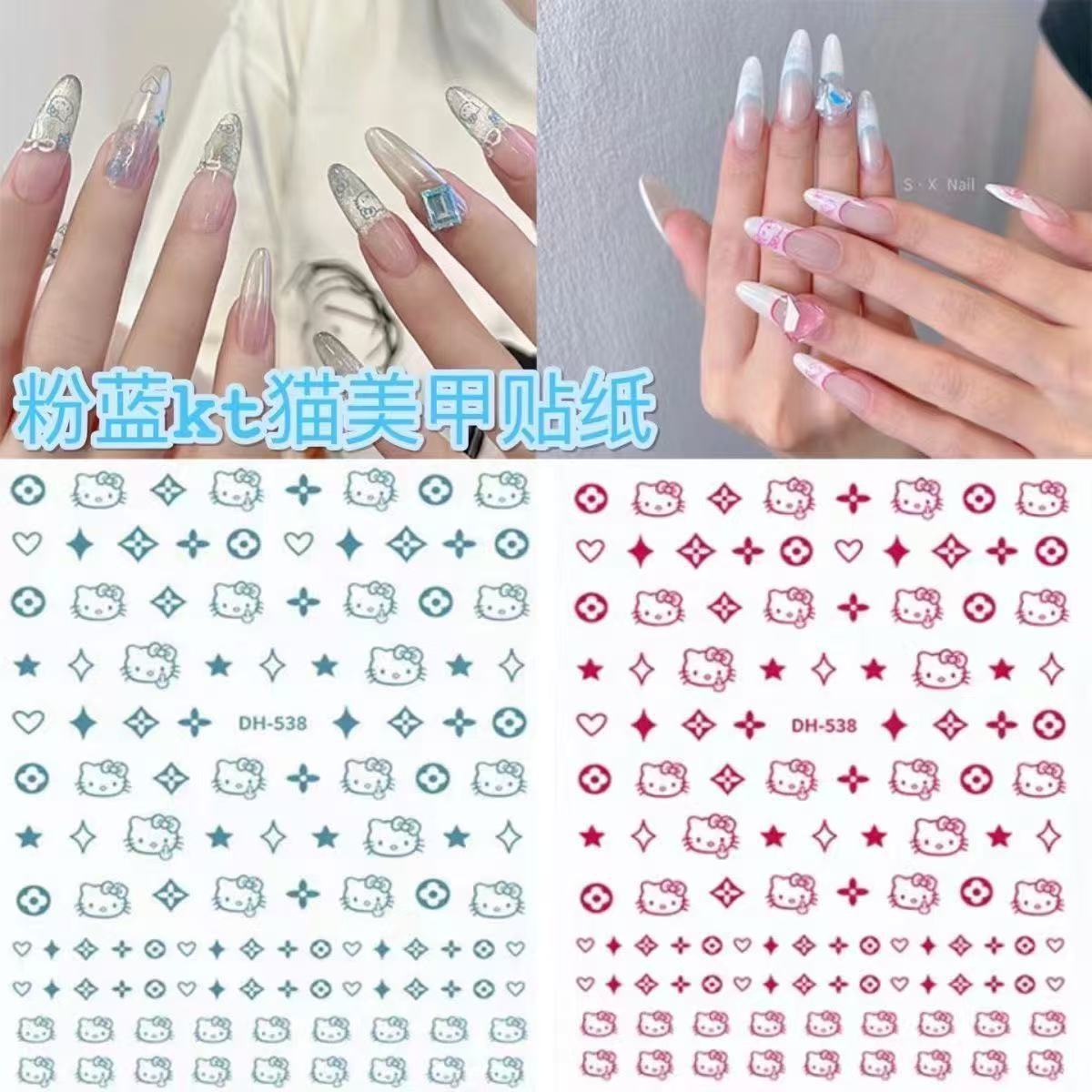 Trendy Viral Cartoon Funny Cat Pink Blue Black Adhesive Ultra-Thin Nail Stickers