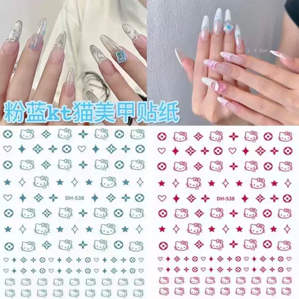Trendy Viral Cartoon Funny Cat Pink Blue Black Adhesive Ultra-Thin Nail Stickers