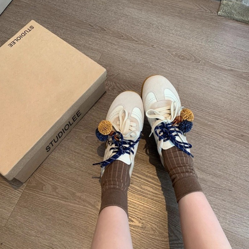 真皮复古德训鞋女2025新款时髦百搭撞色鞋带休闲运动鞋松果阿甘鞋|undefined