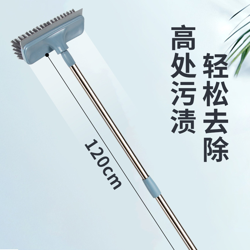 Escoba de piso de doble propósito con raspador escobilla telescópico barra de acero inoxidable cepillo de piso de baño cepillo de limpieza de patio al por mayor