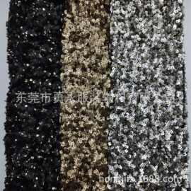 7mm重工超密哑光方片布料 氨纶弹力网布底礼服演出珠片绣现货供应