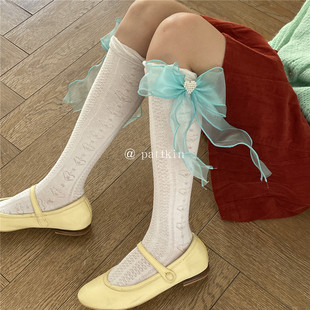 New Niche Girl Love Bow Cute Mid-length Stockings Ribbon Thin Japanese Style Bow Lolita Style