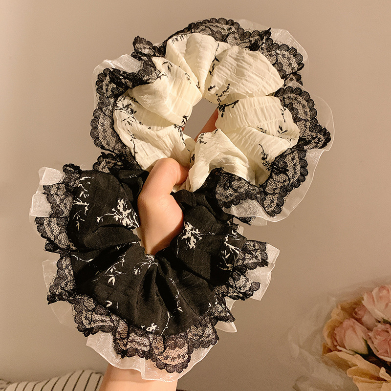 Estilo nacional Zen Encaje floral Encaje negro Encaje de intestino grueso Encanto de pelo femenino de alta gama Retro nuevo estilo chino Tocado de cuerda para el cabello