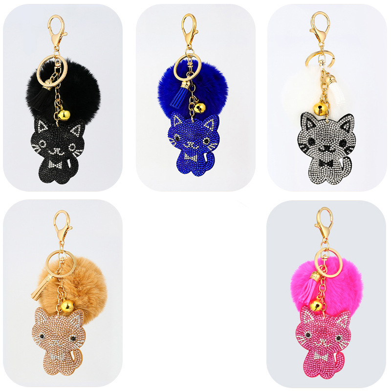 クロスボーダーのホットモデル韓国のベルベットには、猫と毛玉のキーホルダーの女性バッグのアクセサリーが飾られています|undefined