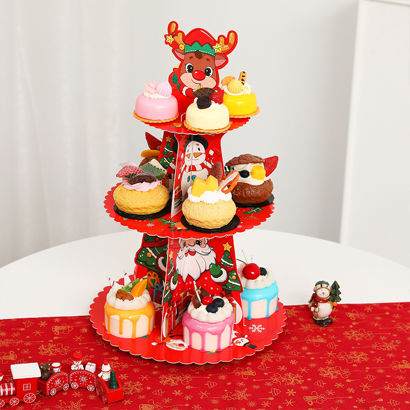 Festive 3-Tier Paper Cake Stand – Halloween & Christmas Themed Dessert Display For Parties, Home Decor_voghion.com