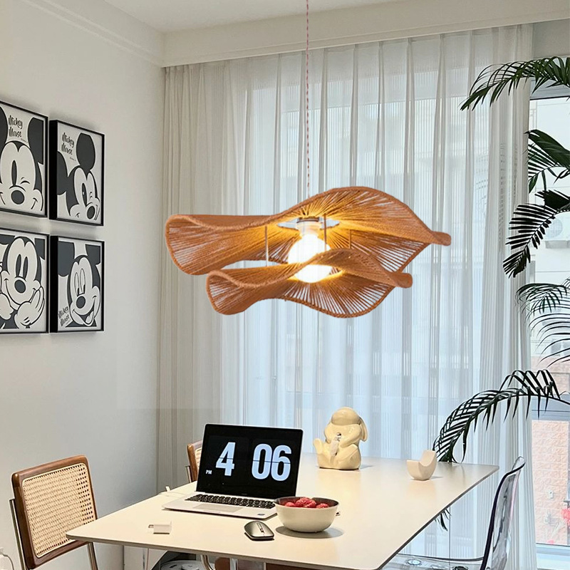 Estilo japonés de estilo tranquilo viento crema viento retro lámpara candelabro sala de estar dormitorio lámpara principal restaurante nórdico casa de té lámpara de cuerda de cáñamo