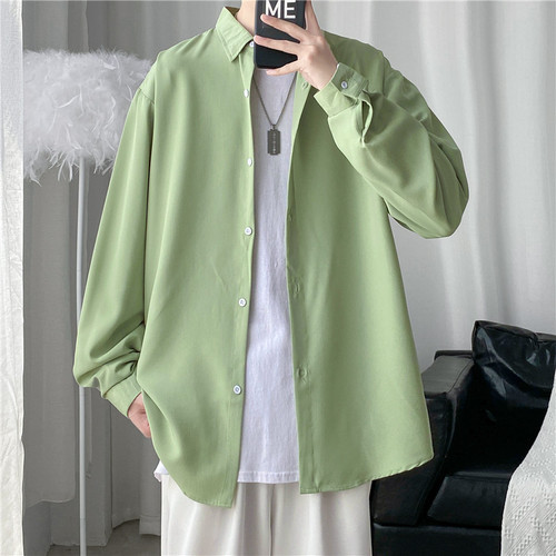 Pure Color Long Shirt Loose Drape Texture Shirt Men Spring and Autumn Candy Color Fashion Trend Ins Cool Style Dropshipping