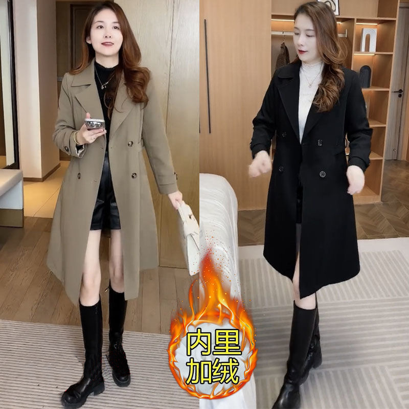 高档次加绒加厚风衣外套女秋冬新款洋气显瘦小个子中长款大衣|undefined