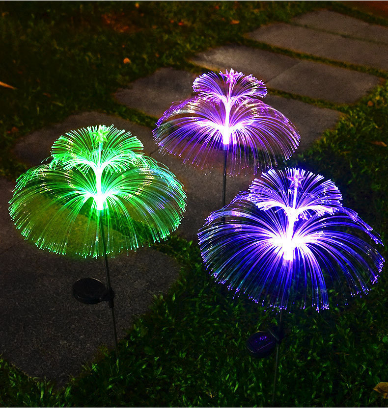 Luz solar de fibra óptica de medusas colorida lámpara de jardín al aire libre jardín villa lámpara de césped lámpara de decoración lámpara de paisaje