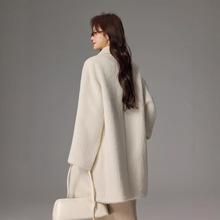 秘鲁高级加厚苏力羊绒中长款韩系设计感慵懒风毛呢外套一件代发