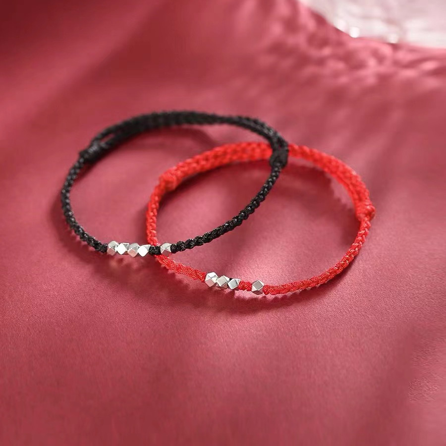 Ruying Broken Silver Couple's Hand Rope Men's and Women's Pair of Design Sense Niche Handmade Woven Red Rope Good Luck Jewelry Bracelet
