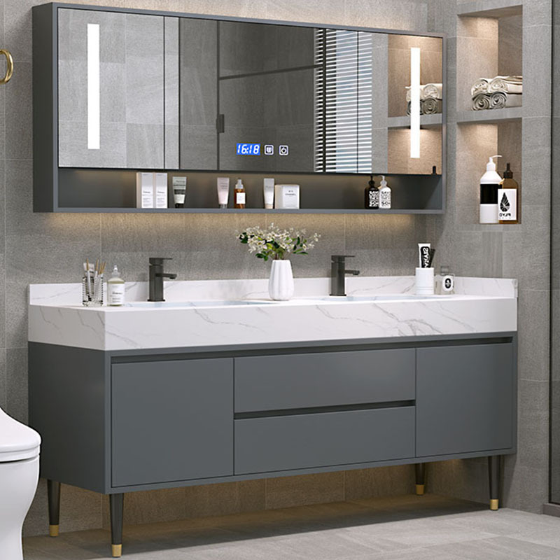Cream Style Slate Double Basin Bathroom Cabinet Combination Modern Simple Bathroom Washbasin Washbasin Cabinet Floor