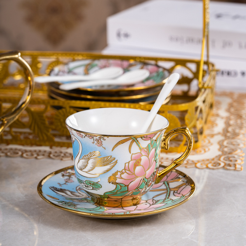 Juego de café de estilo europeo traje chapado en oro lado Flor taza de té casa té de la tarde vintage sala de estar decoración Comercio exterior Exportación