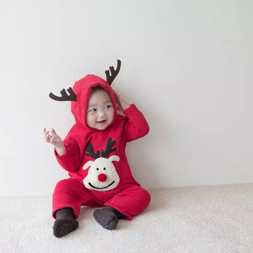24 autumn and winter new Korean style baby jumpsuit ins style Christmas baby crawling suit fawn embroidered baby clothes