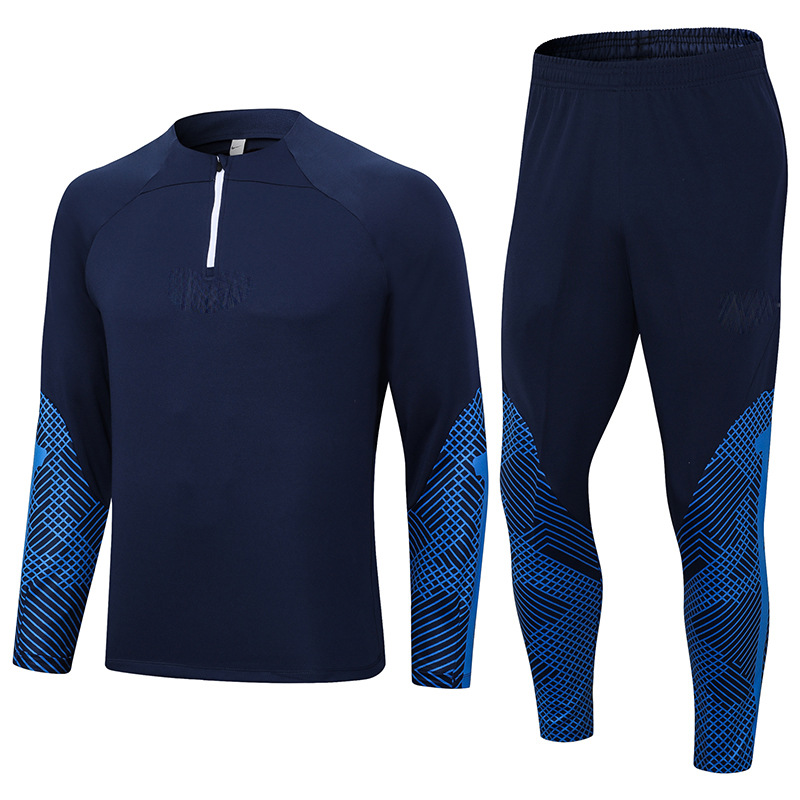 Pantaloni da calcio a maniche lunghe con mezza cerniera liscia per le partite autunnali invernali, maglia della squadra, tuta da allenamento fitness e_voghion.com