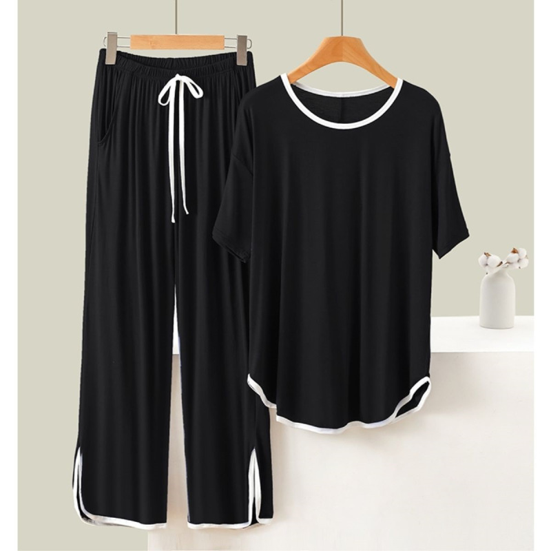 Fat MM 150kg Extra Large Size Loose Casual Pure Color Thin Short-sleeved Pants Home Wear Pajamas Two-piece Set for Women ins