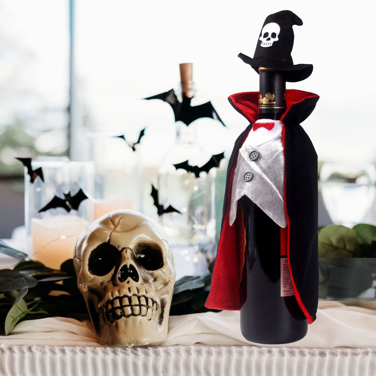 Capa de vampiro de Halloween, juego de botella de vino, bolsa de botella de vino de champán, mesa de comedor, artículos de decoración del hogar, decoraciones de Halloween