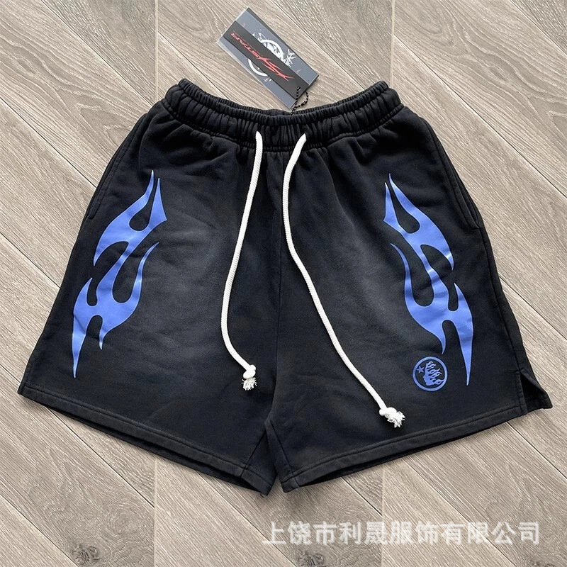 Hellstar Flame Sweat Shorts Black Blue
