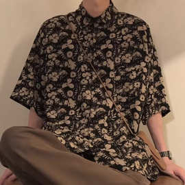 夏威夷沙滩花衬衫短袖男夏季海边度假穿搭复古冰丝短袖衬衣潮休闲