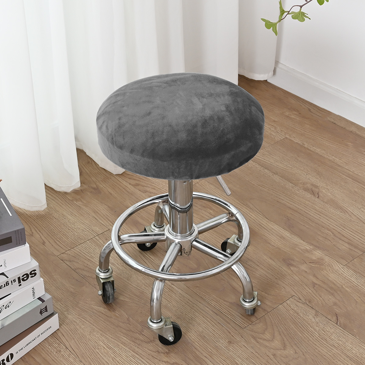 Venta al por mayor de puntos transfronterizos, funda redonda de forro polar elástico de color puro, funda redonda de terciopelo de zorro plateado grueso, funda para silla giratoria