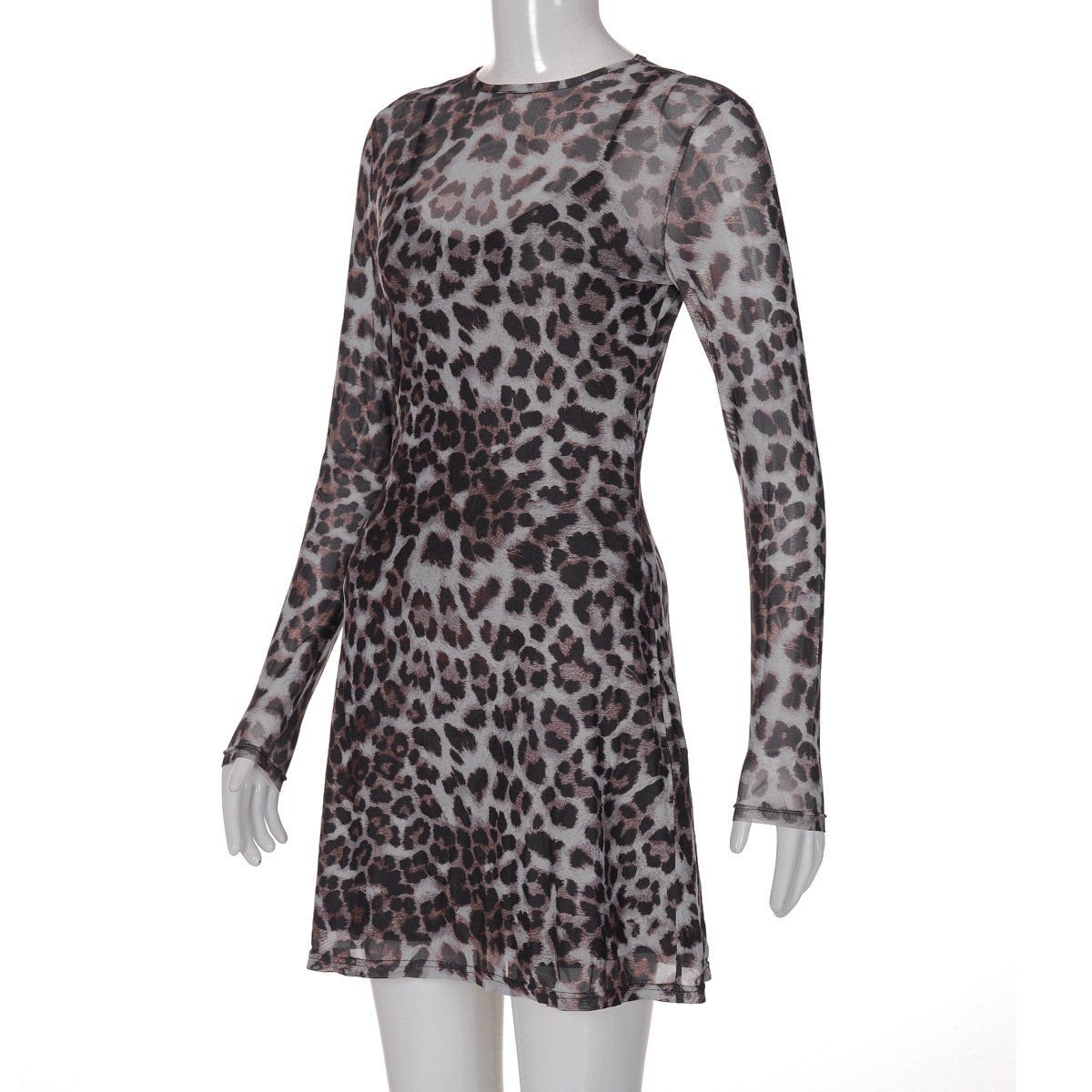 Women Autumn Personality Leopard Print Printed Mesh See through Dress 7 Women Autumn Personality Leopard Print Printed Mesh See through Dress