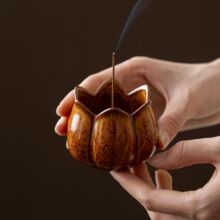 陶瓷窑变铁花釉莲花香炉室内茶桌摆件复古家用线香插中式古风香道