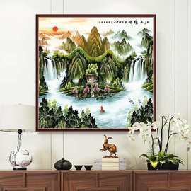 仙山福地方形贴画墙贴客厅背景墙装饰画招财山水画床头玄关自粘画