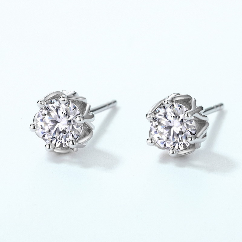 Wilsheng joyería de plata 925 simple moda seis-garra pendientes ronda ocho corazones y ocho flechas VVS moissanite pendientes para las mujeres