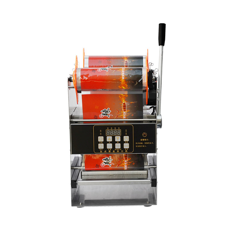 Máquina de sellado semiautomática comercial de pequeño tamaño, máquina de sellado desechable de carne asada para llevar, empaque de sellado de maní marinado