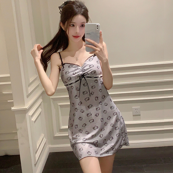 2024 pijama sexy de verano de mujer pijama de cabina gato frío moda chica pura con cojín de pecho vestido de cabina