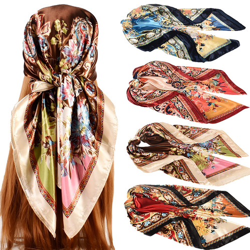  Summer New Cashew Pellis Pattern Satin Silk Large Square Scarf Wholesale Yiwu Scarf in Malaysia